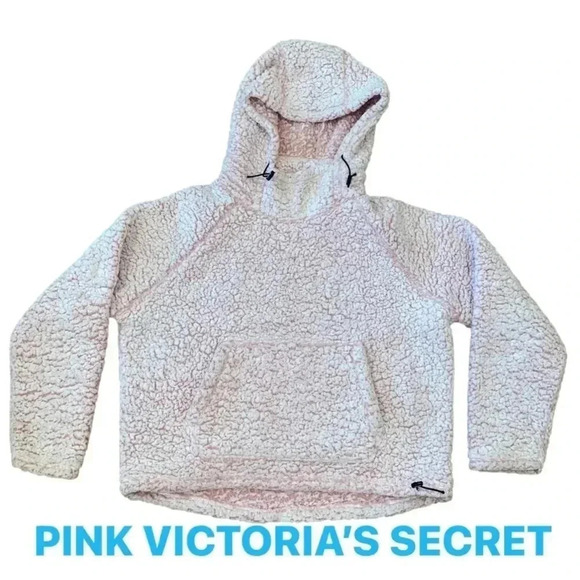 PINK Victoria’s Secret Light Barbie Pink Fuzzy Hoodie Size S - Picture 5 of 11